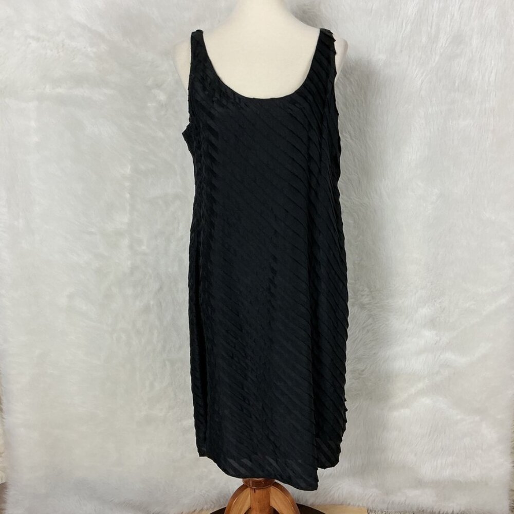 Eileen Fisher Sleeveless Black Silk Diagonally Pleated Tank Dress 12